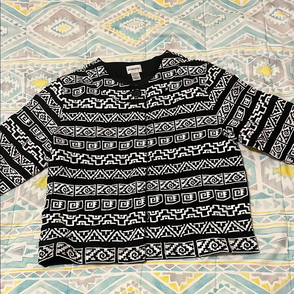 Chico's Monochrome Geometric Print Top